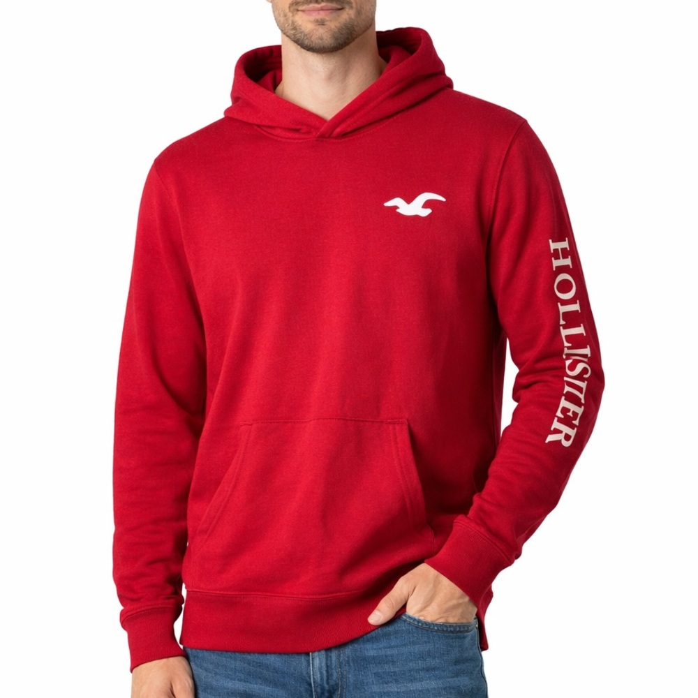 Hollister Red Logo Pullover‎ Hoodie - Size L